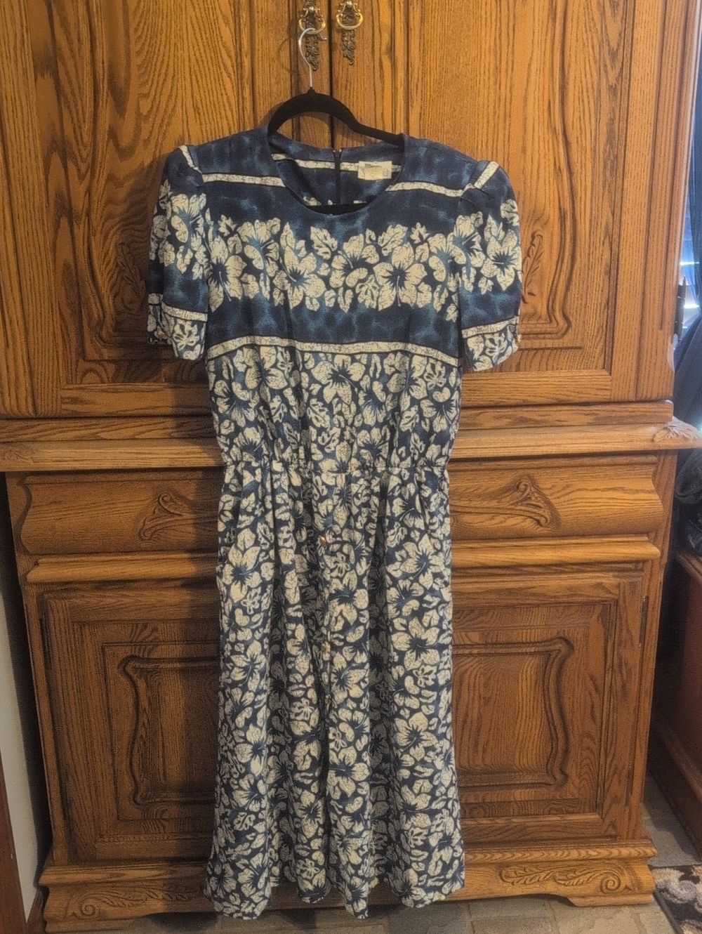 Blue and White Floral Midi Dress